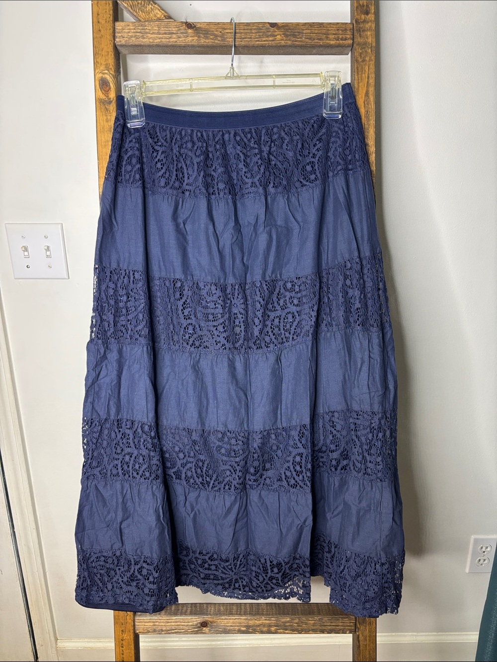 Cato Navy Lace Tiered Maxi Skirt Size M